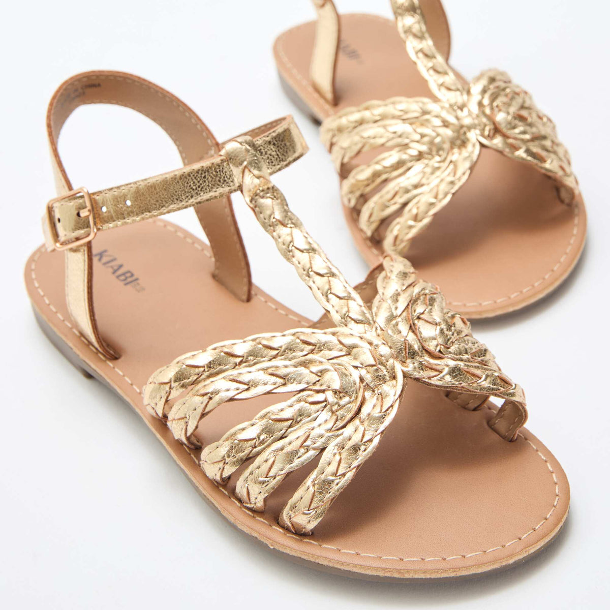 Sandalias planas con tira y bandas trenzadas AMARILLO