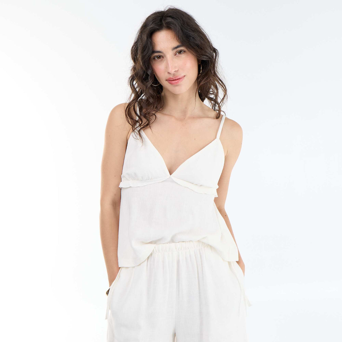 Top de tirantes de lino mezclado BLANCO