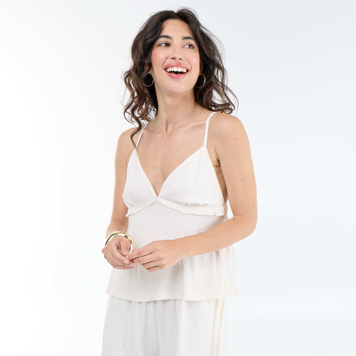 Top de tirantes de lino mezclado BLANCO