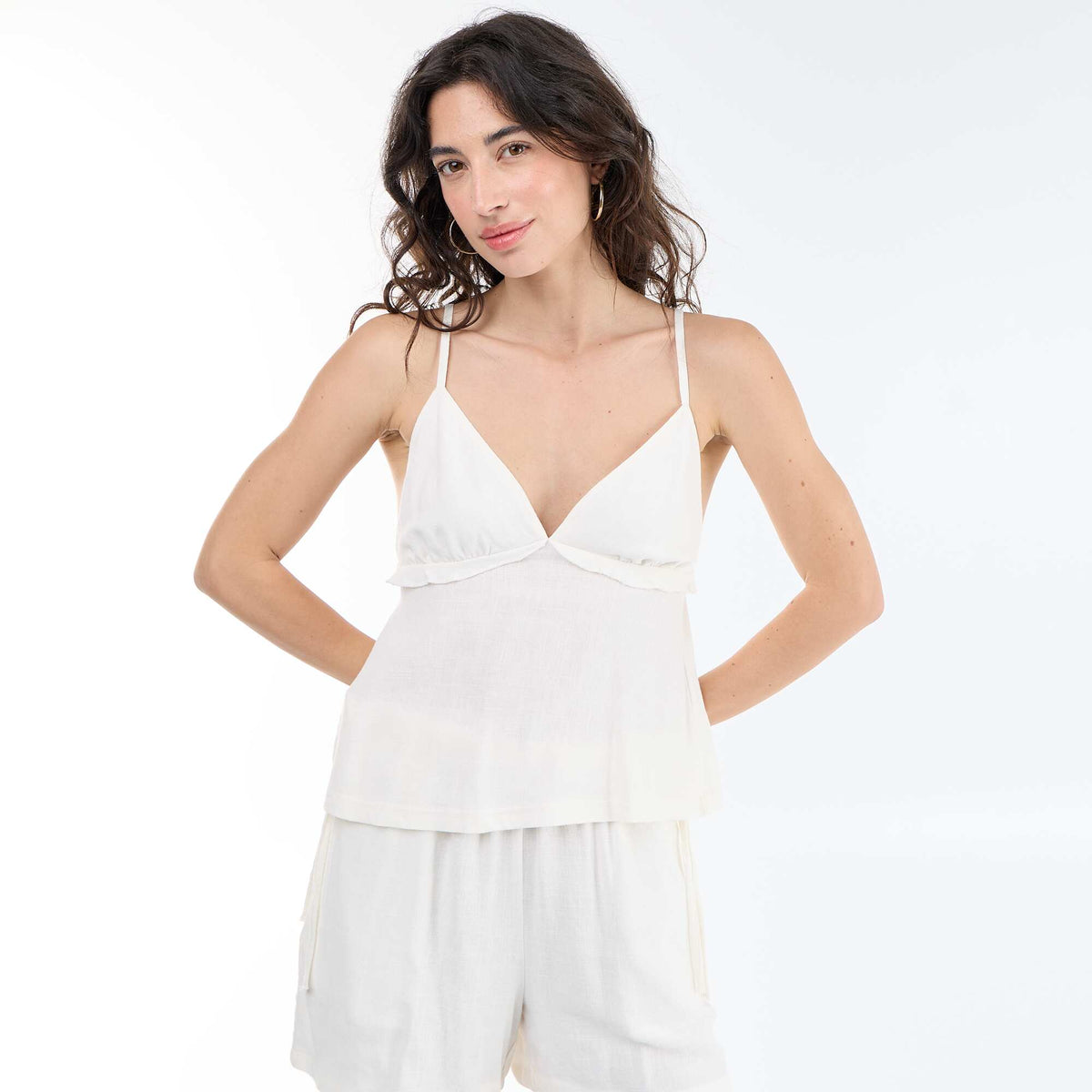 Top de tirantes de lino mezclado BLANCO
