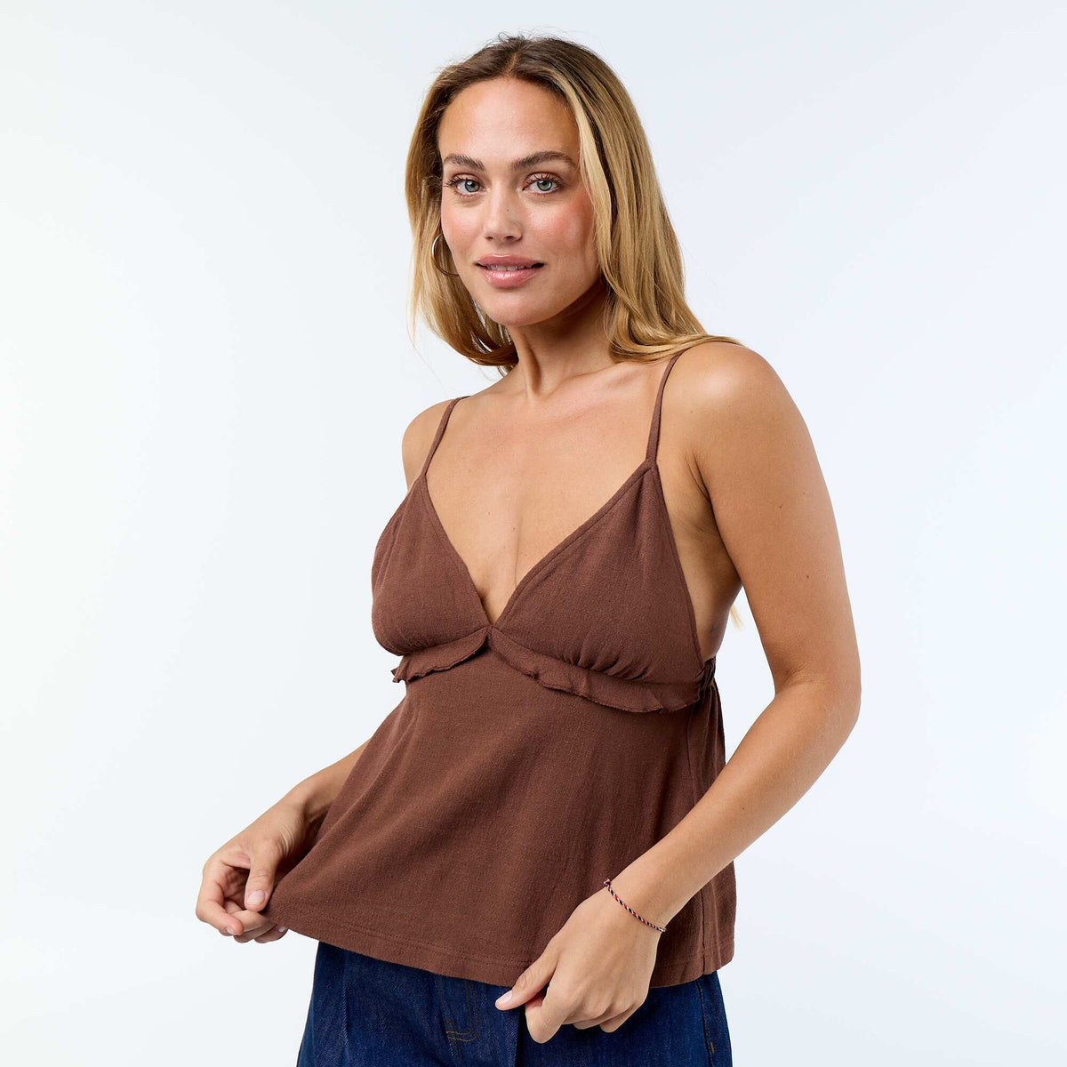 Top de tirantes de lino mezclado MARRON