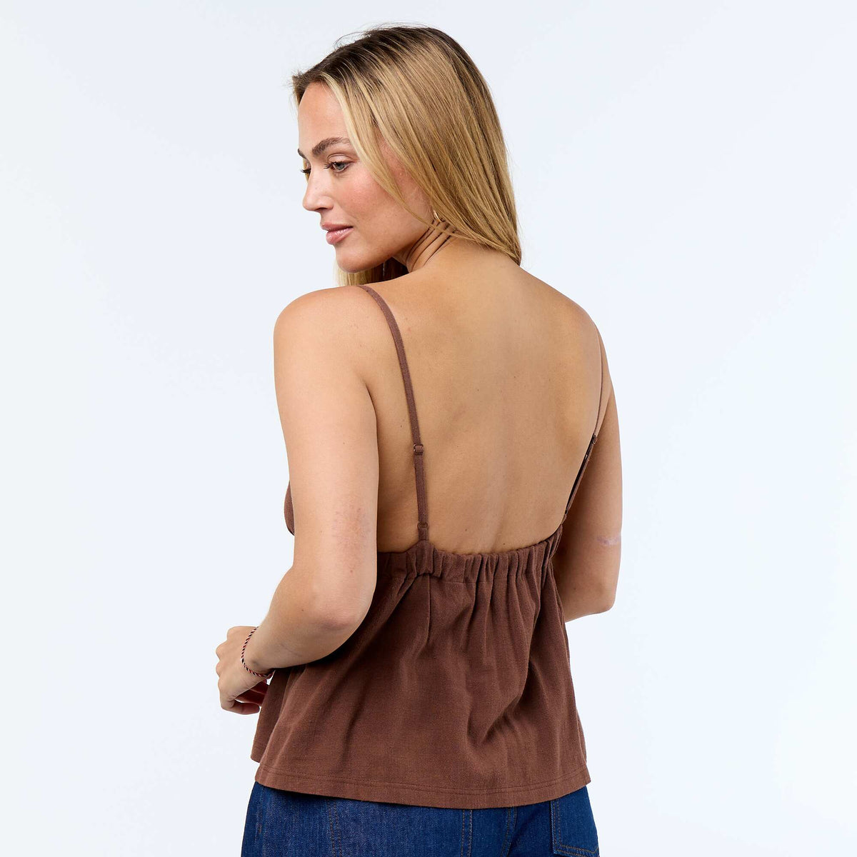 Top de tirantes de lino mezclado MARRON