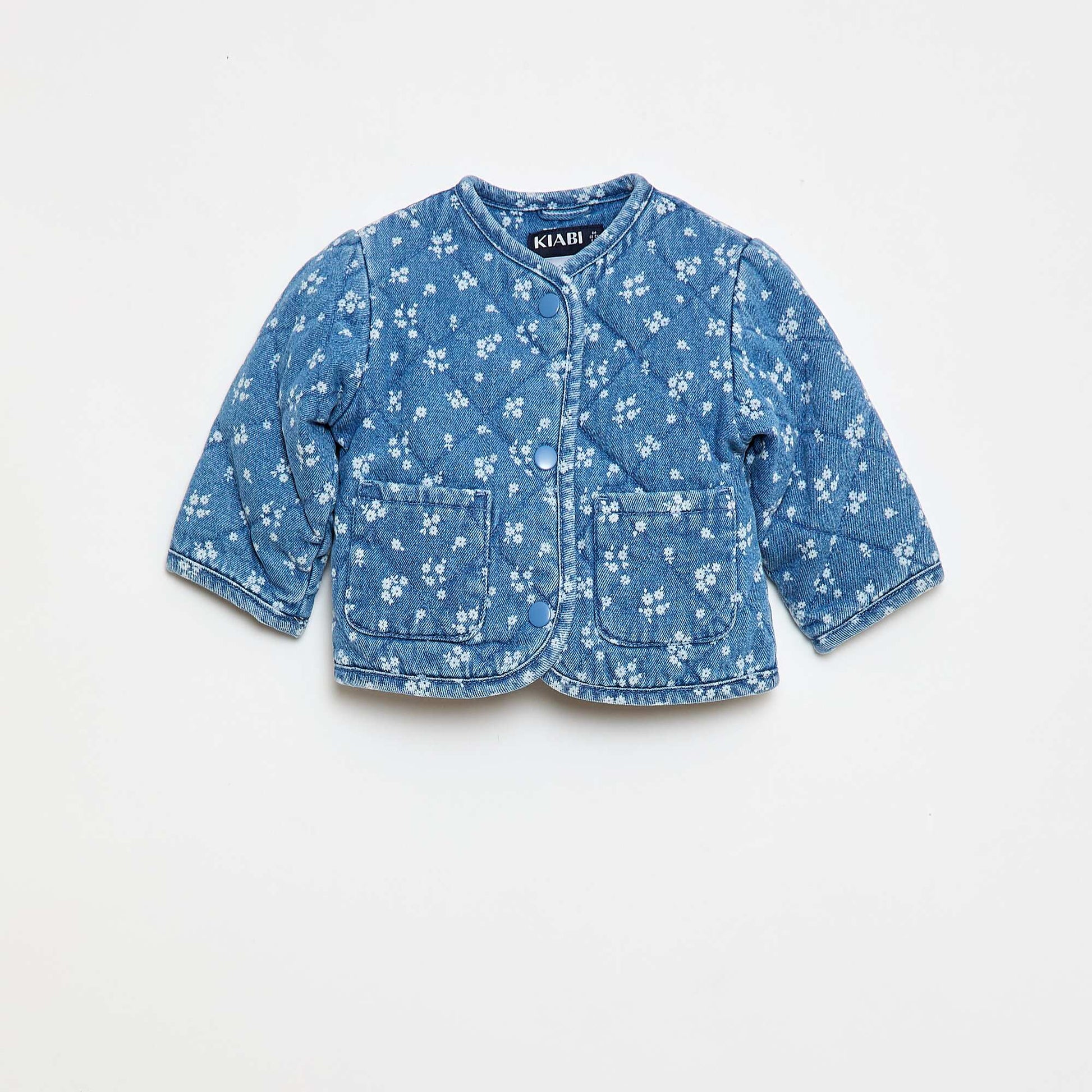 Chaqueta acolchada de denim con abertura de botones a presión AZUL