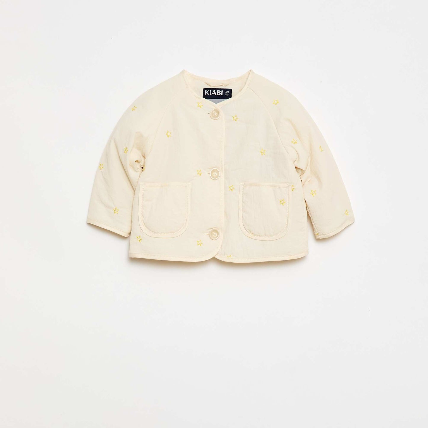 Chaqueta acolchada de cuello redondo en tejido repelente al agua BEIGE