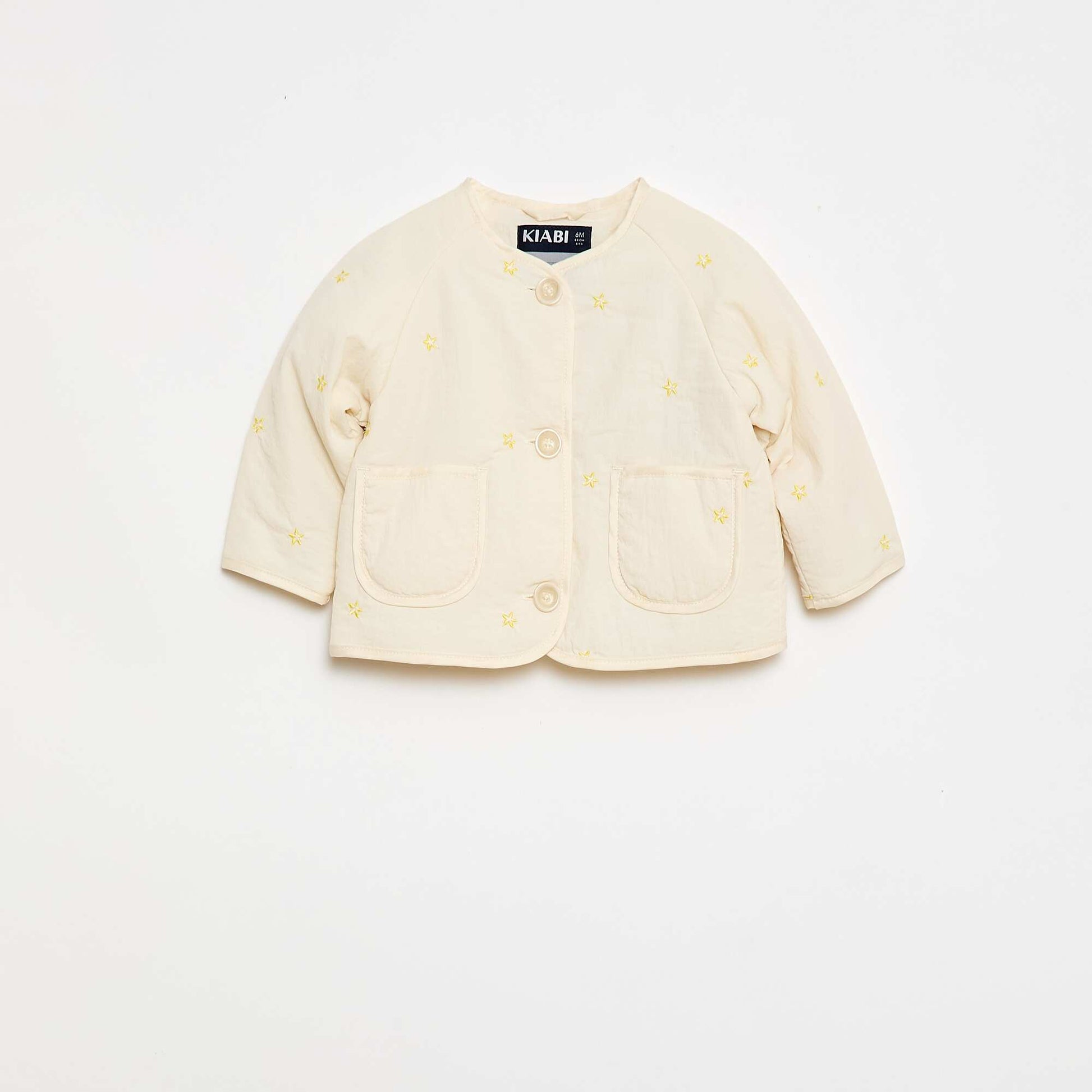 Chaqueta acolchada de cuello redondo en tejido repelente al agua BEIGE