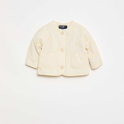 Chaqueta acolchada de cuello redondo en tejido repelente al agua BEIGE