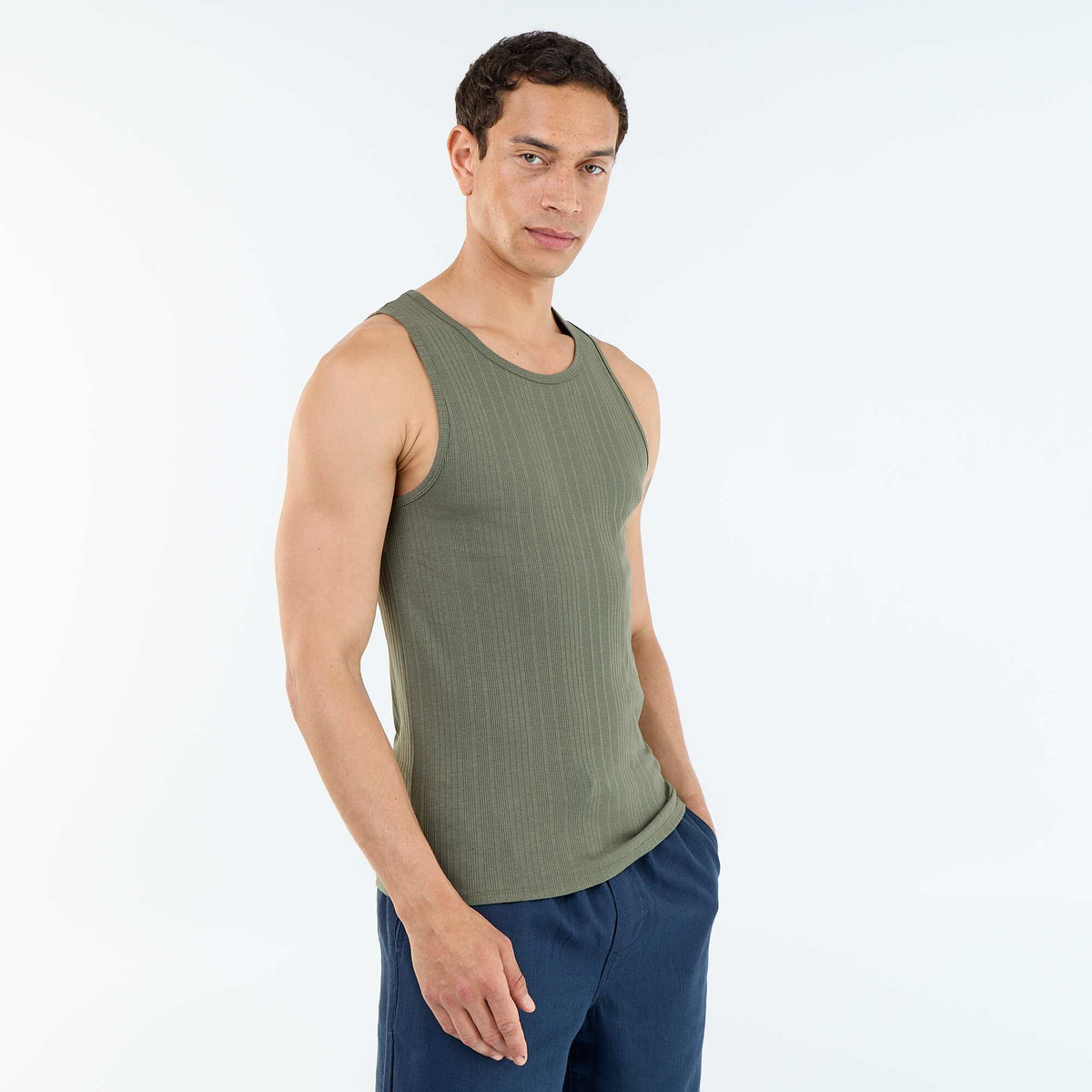 Camiseta de tirantes lisa y acanalada VERDE
