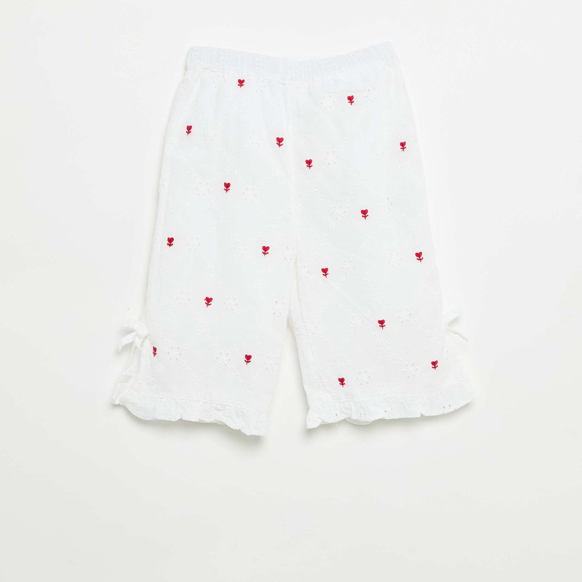 Pantalón con lazos decorativos y bordados ingleses BLANCO