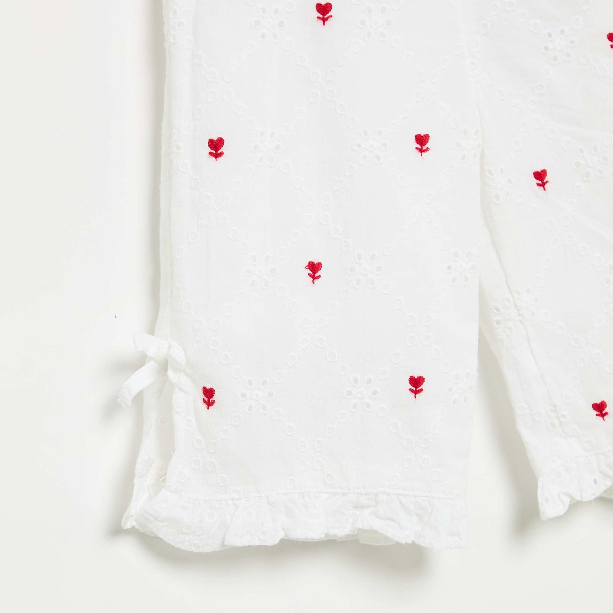 Pantalón con lazos decorativos y bordados ingleses BLANCO