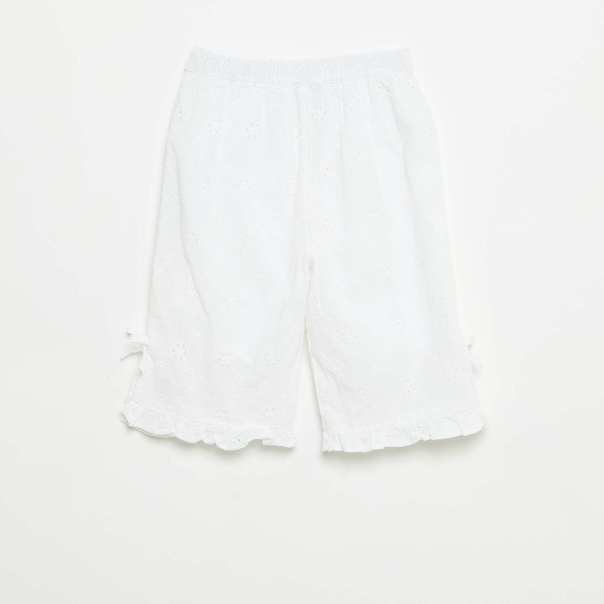 Pantalón con lazos decorativos y bordados ingleses BLANCO