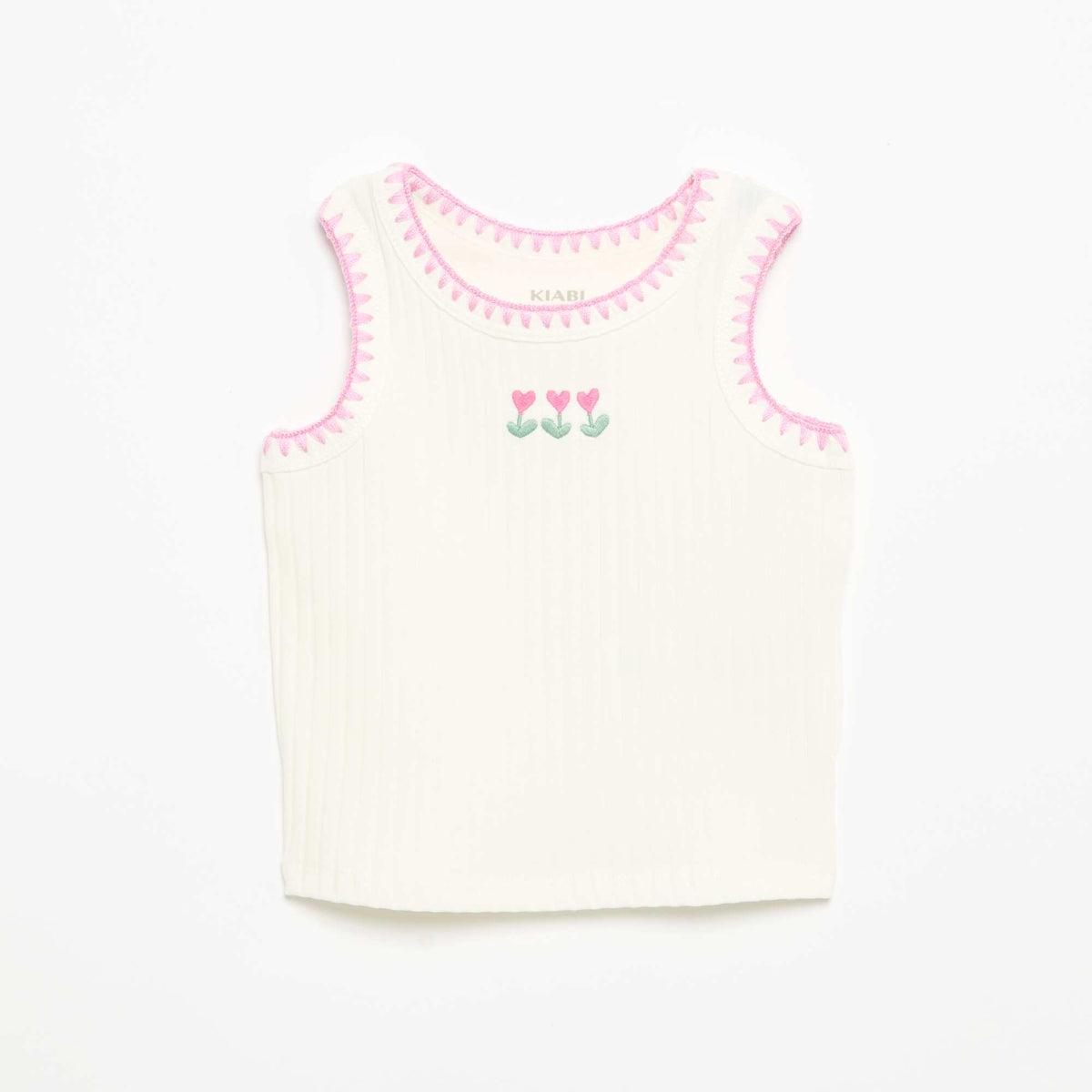 Camiseta de tirantes de canalé con bordados en las sisas BLANCO