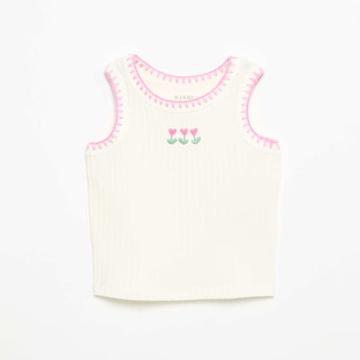 Camiseta de tirantes de canalé con bordados en las sisas BLANCO
