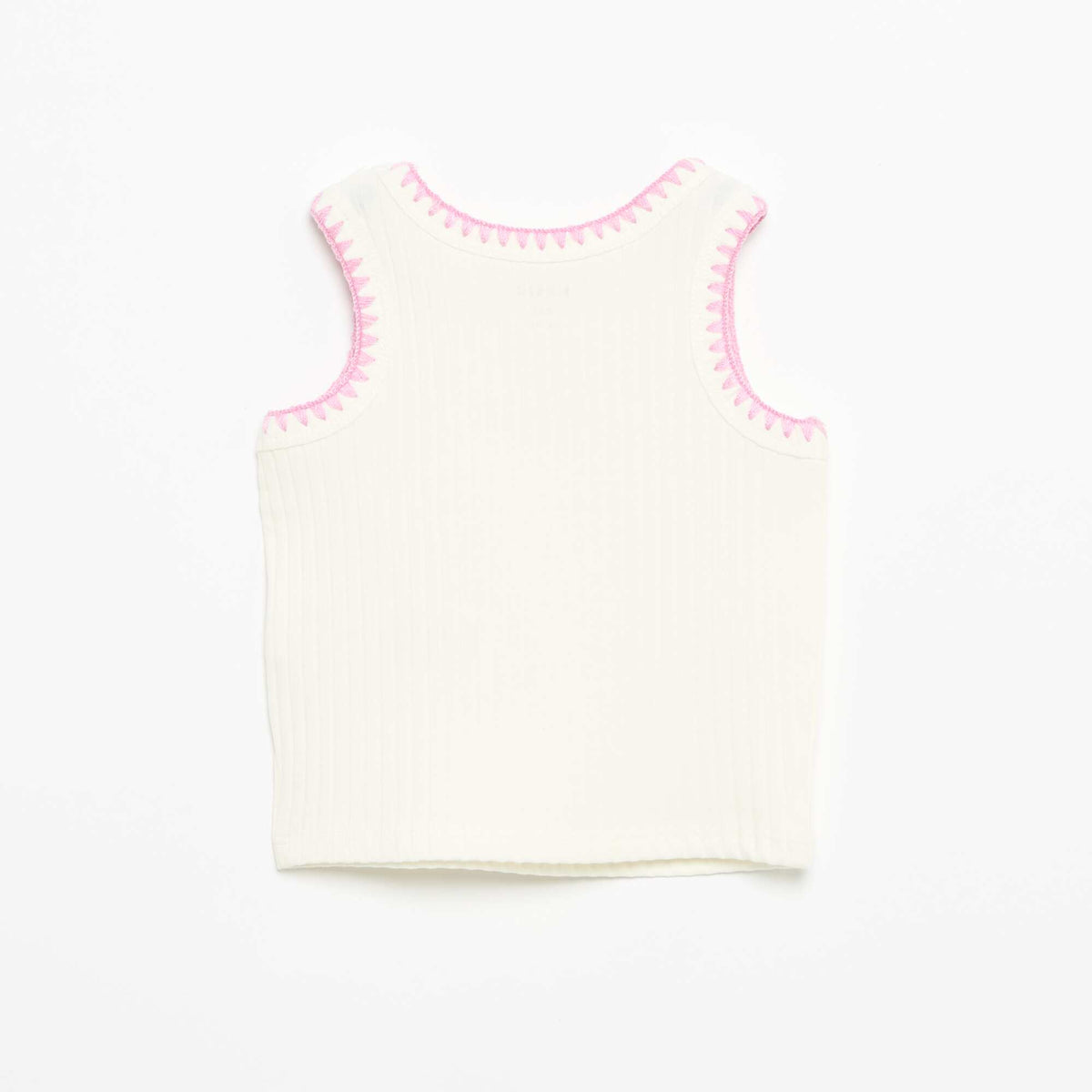 Camiseta de tirantes de canalé con bordados en las sisas BLANCO