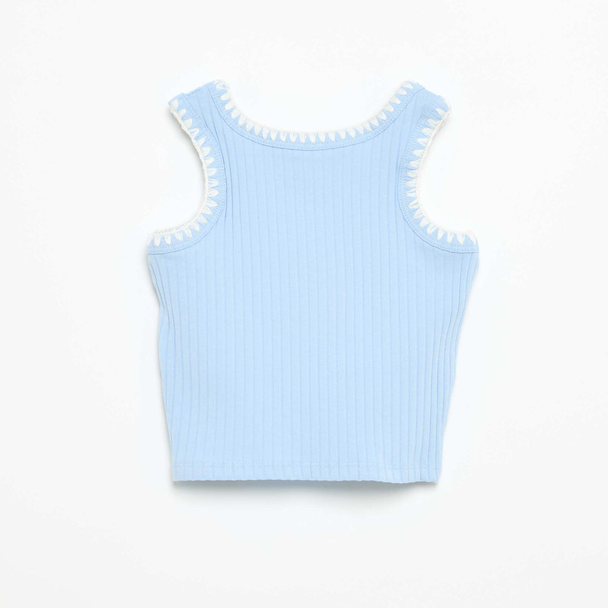 Camiseta de tirantes de canalé con bordados en las sisas AZUL