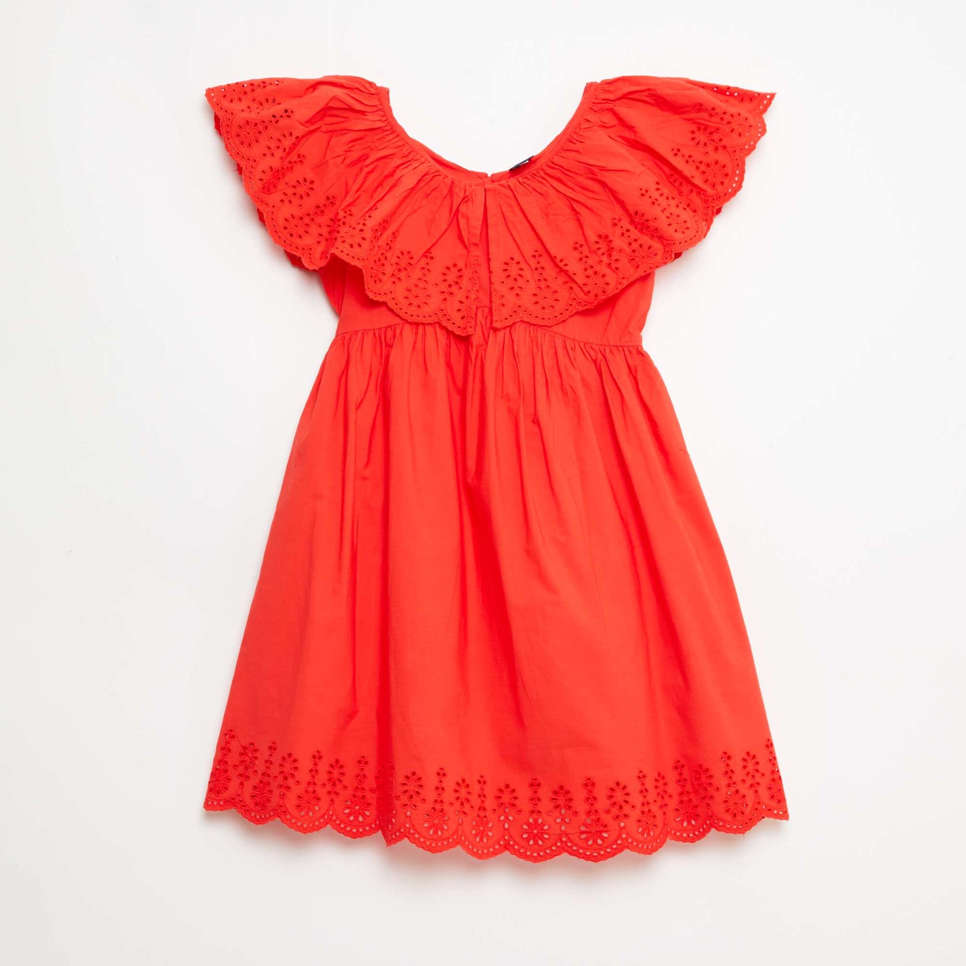 Vestido de propolina con detalles de bordado inglés ROJO