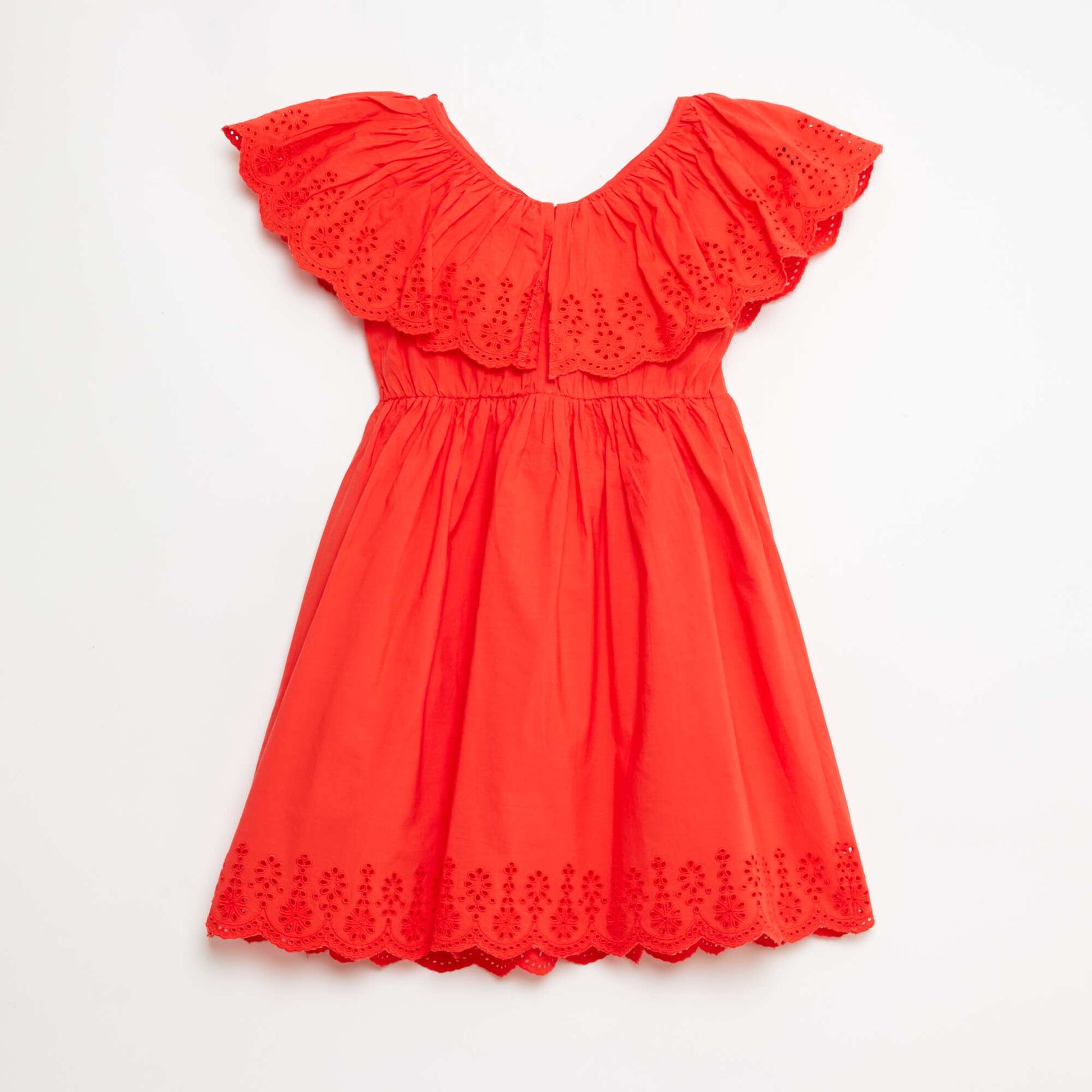 Vestido de propolina con detalles de bordado inglés ROJO