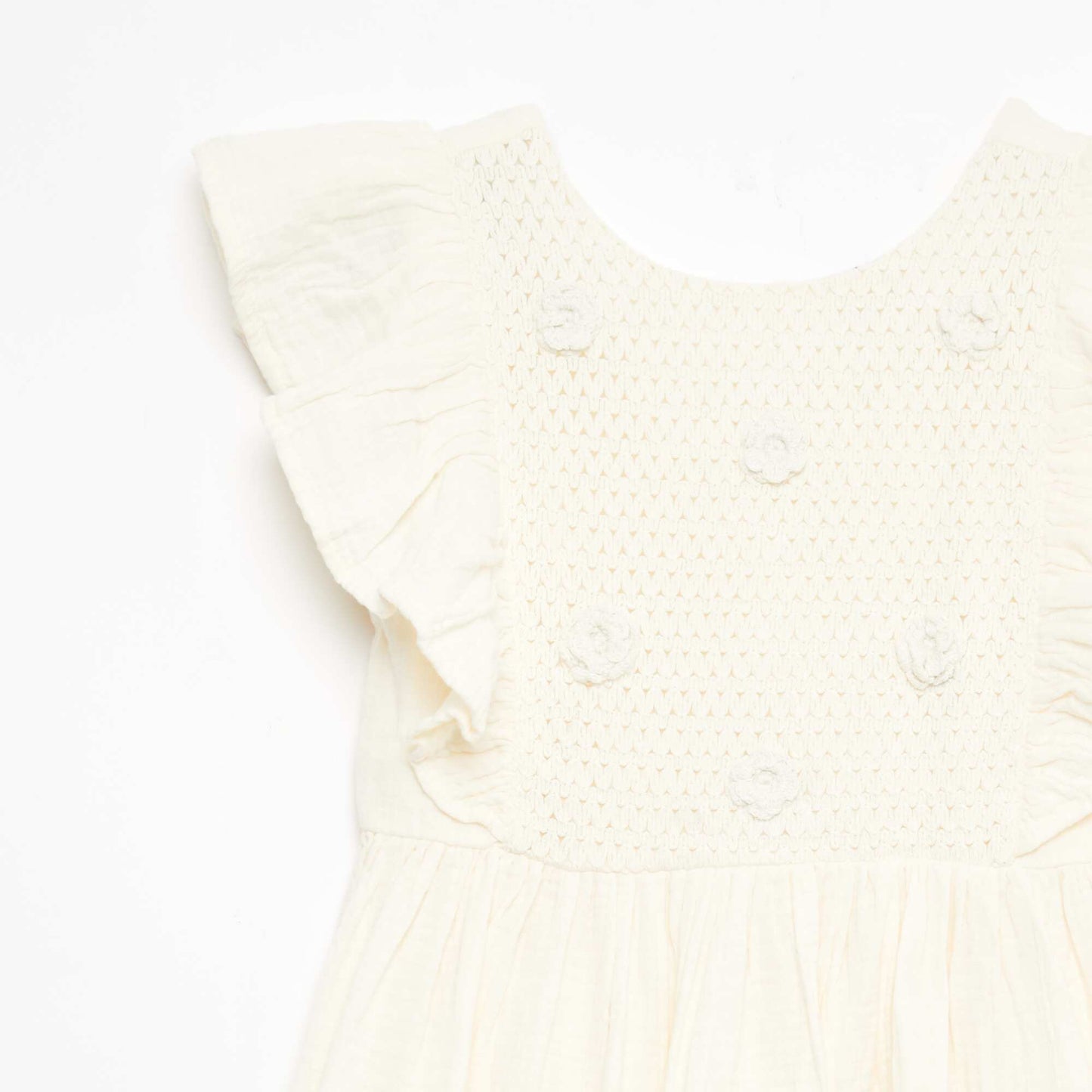 Vestido de manga corta con bordados en el cuello de algodón BLANCO
