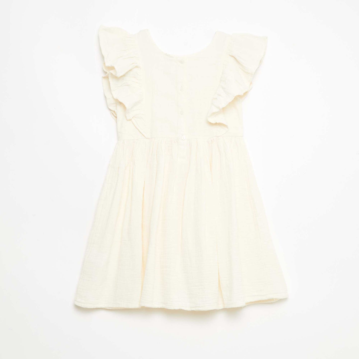 Vestido de manga corta con bordados en el cuello de algodón BLANCO