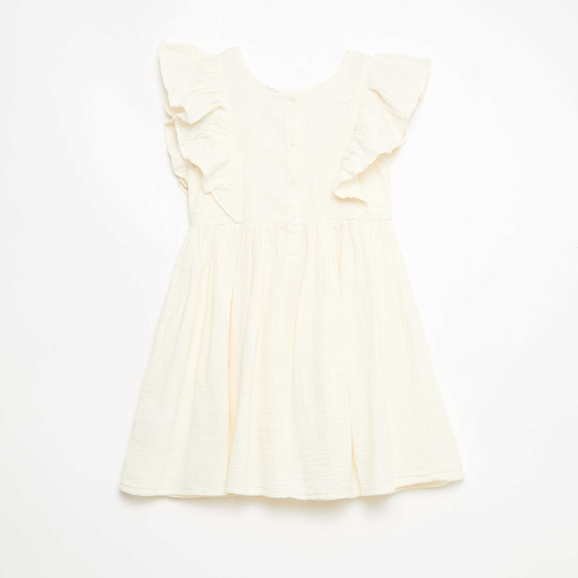 Vestido de manga corta con bordados en el cuello de algodón BLANCO