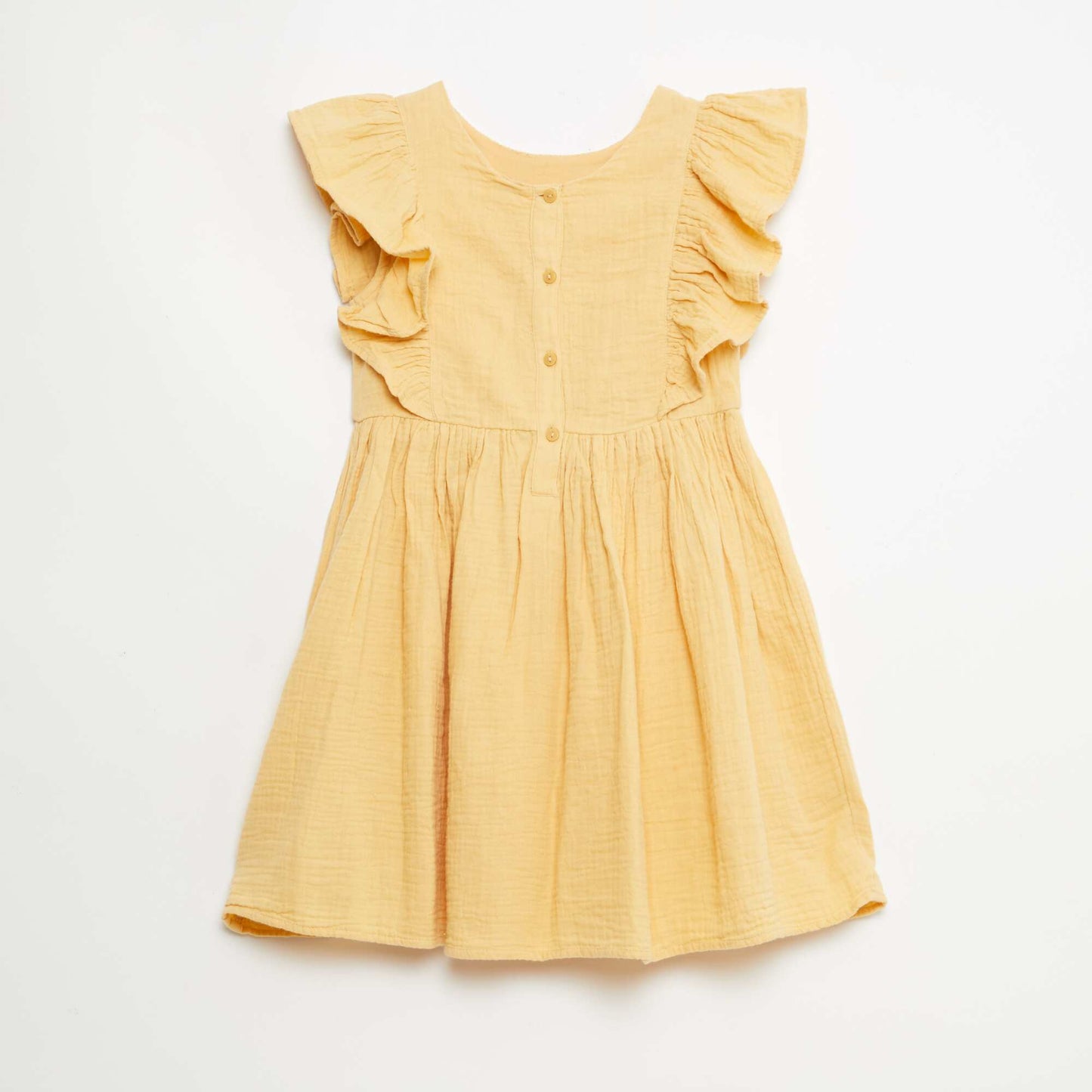 Vestido de manga corta con bordados en el cuello de algodón BEIGE