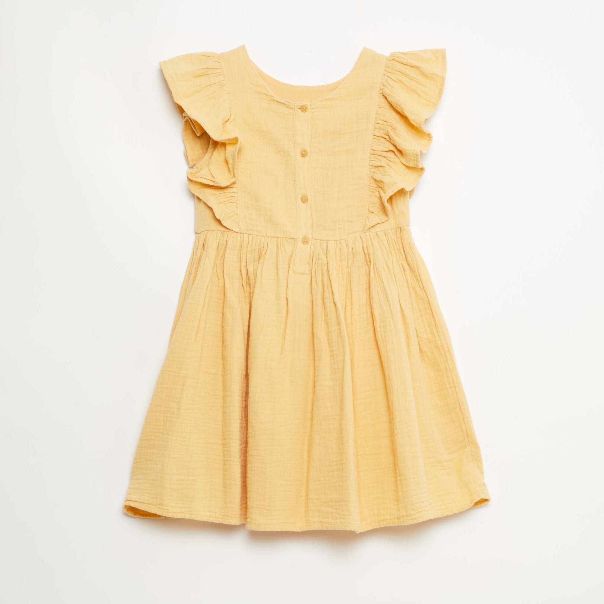 Vestido de manga corta con bordados en el cuello de algodón BEIGE