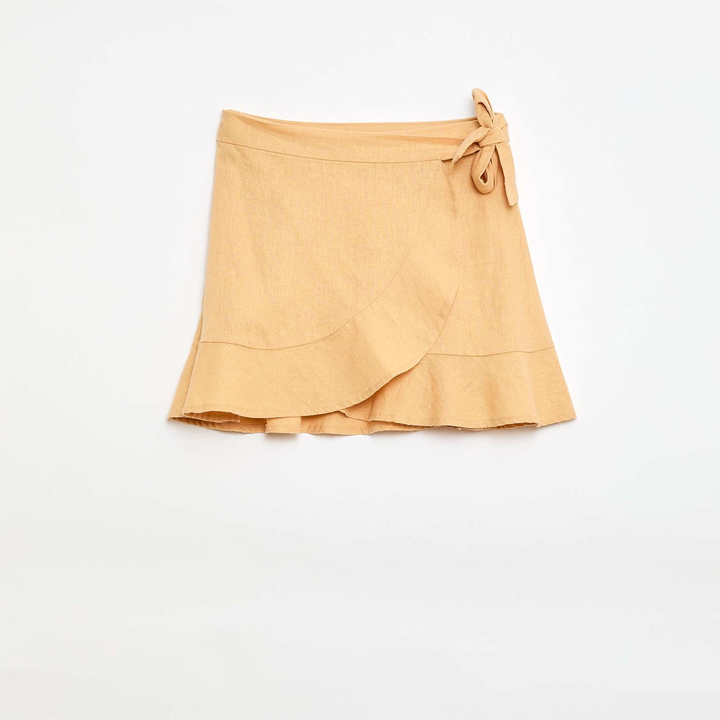 Falda con volantes en mezcla de lino AMARILLO