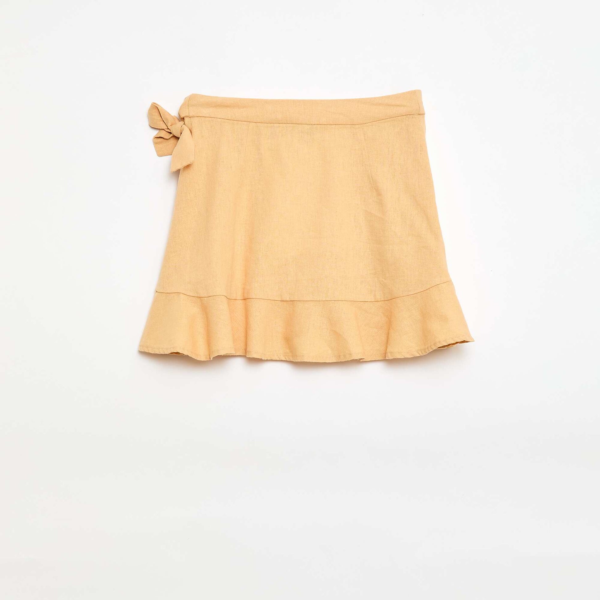 Falda con volantes en mezcla de lino AMARILLO