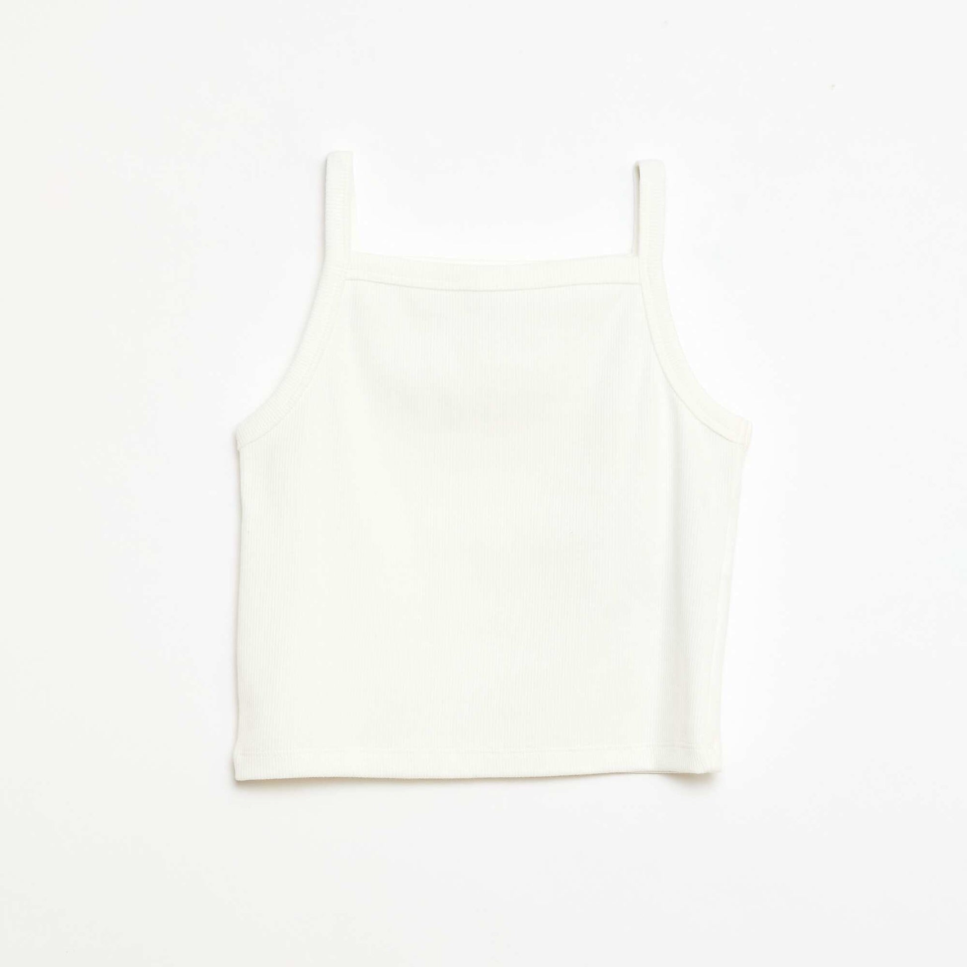 Camiseta de tirantes lisa de canalé con tirantes finos BLANCO