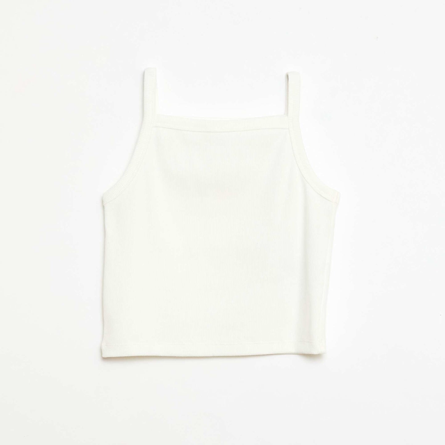 Camiseta de tirantes lisa de canalé con tirantes finos BLANCO
