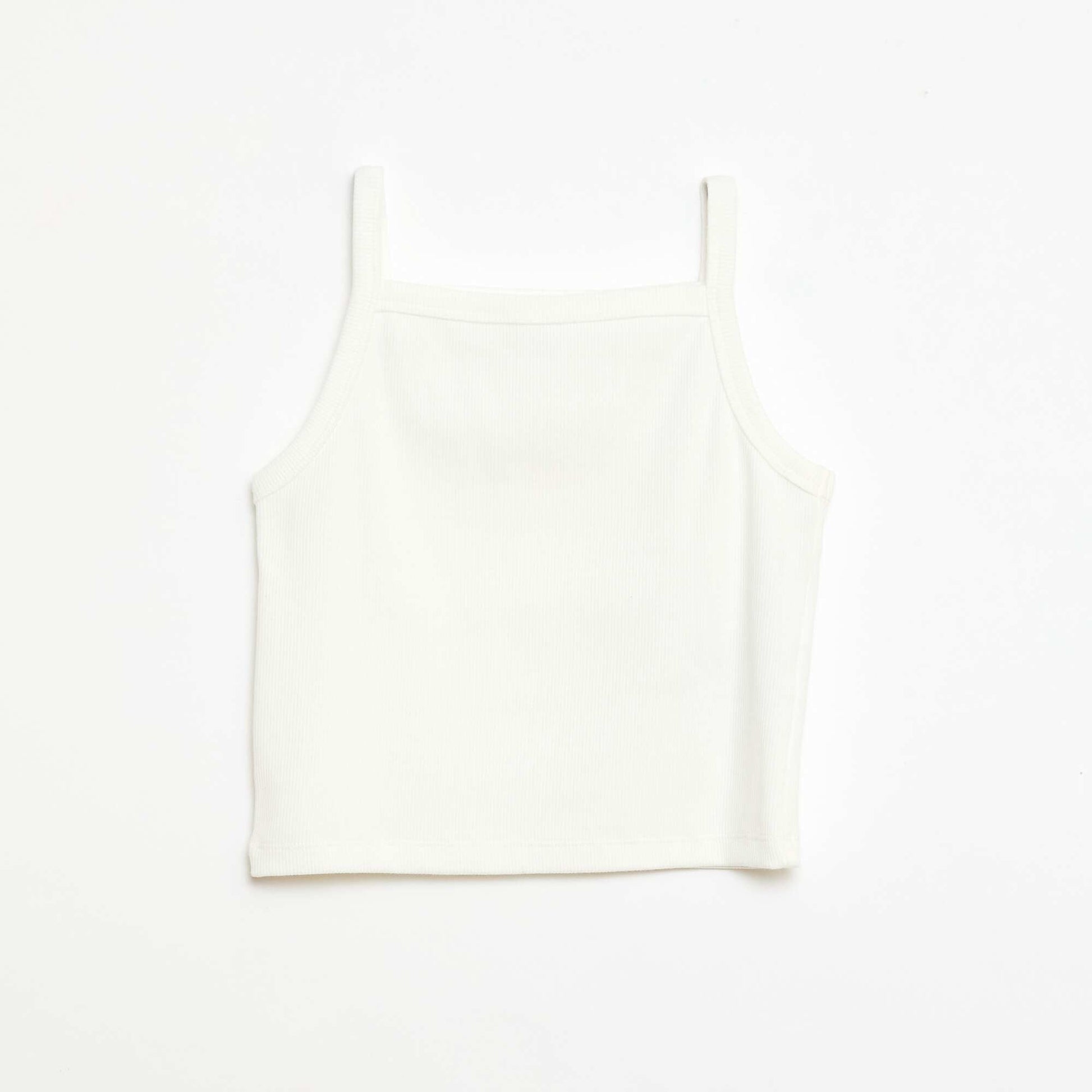 Camiseta de tirantes lisa de canalé con tirantes finos BLANCO