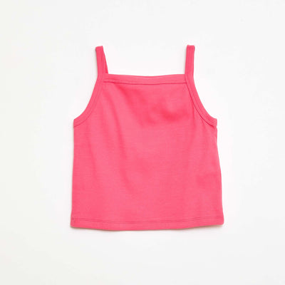 Camiseta de tirantes lisa de canalé con tirantes finos ROSA