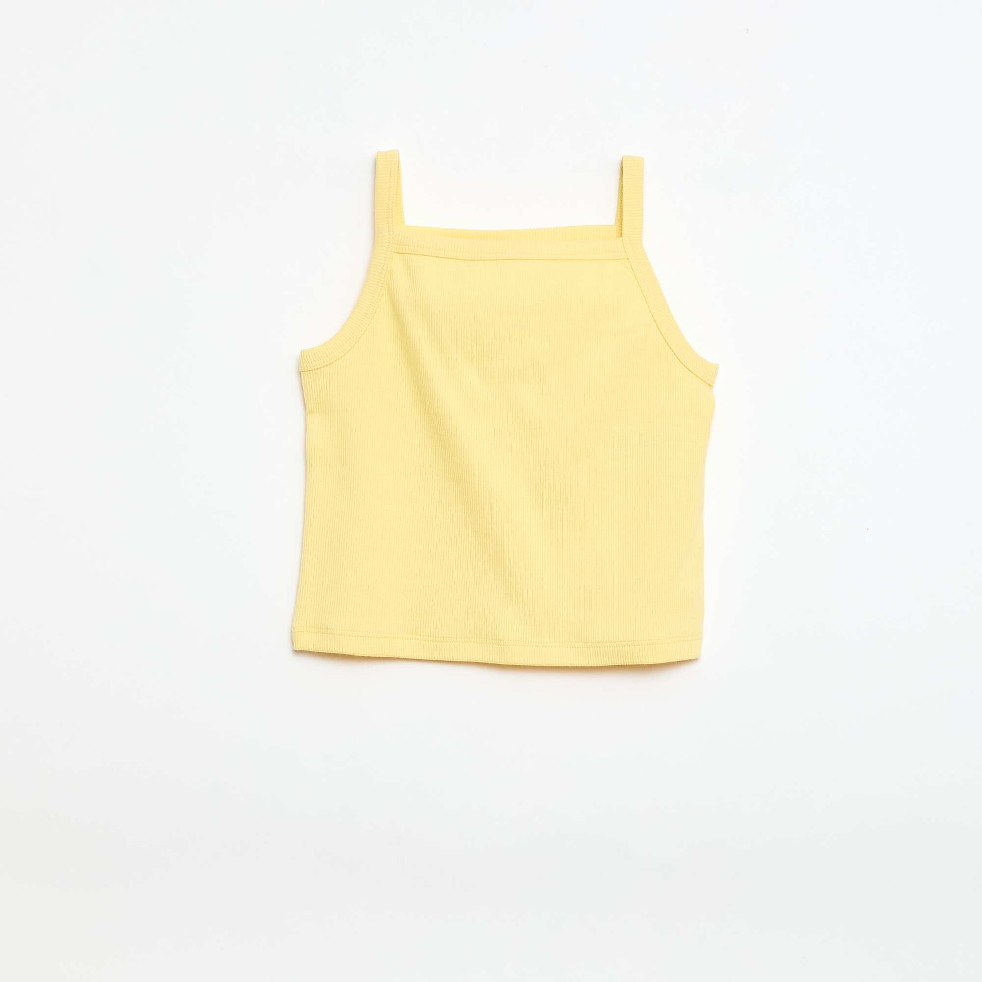 Camiseta de tirantes lisa de canalé con tirantes finos AMARILLO