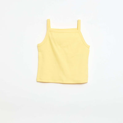 Camiseta de tirantes lisa de canalé con tirantes finos AMARILLO