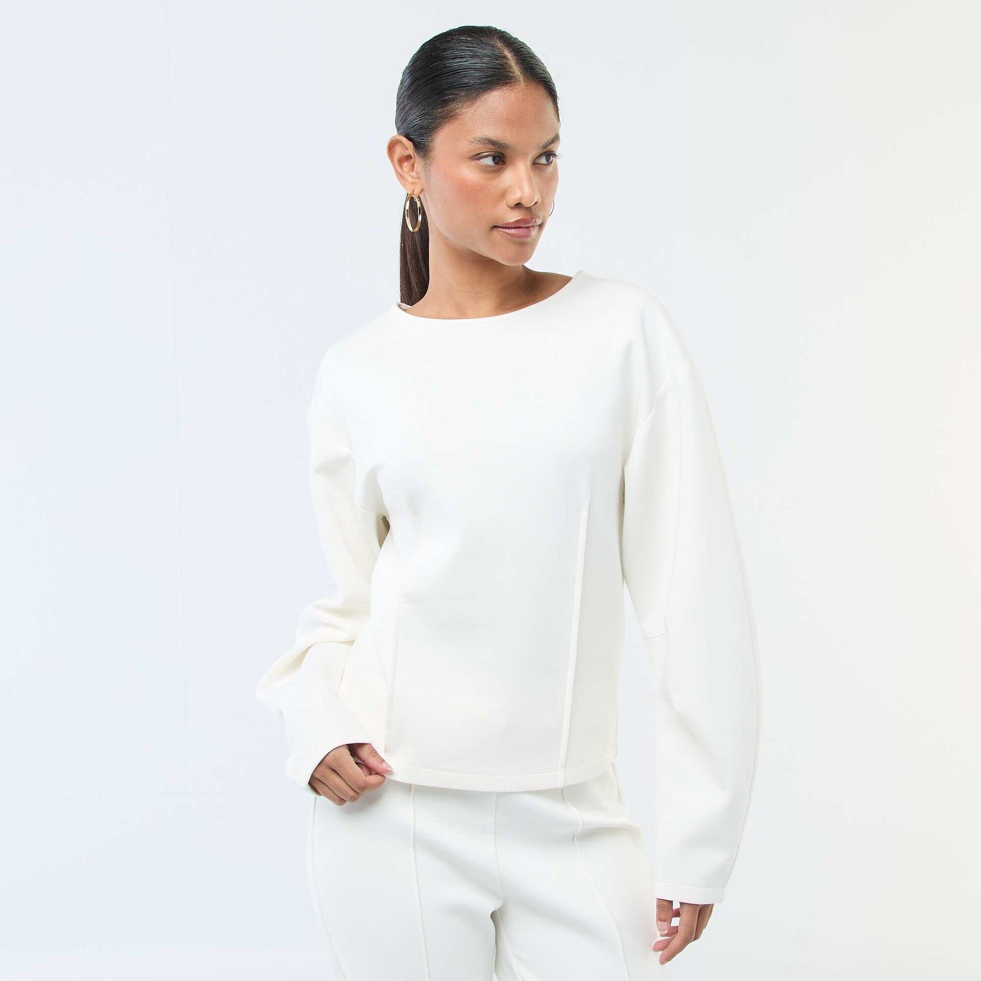 Buzo mangas abullonadas con cuello redondo BLANCO