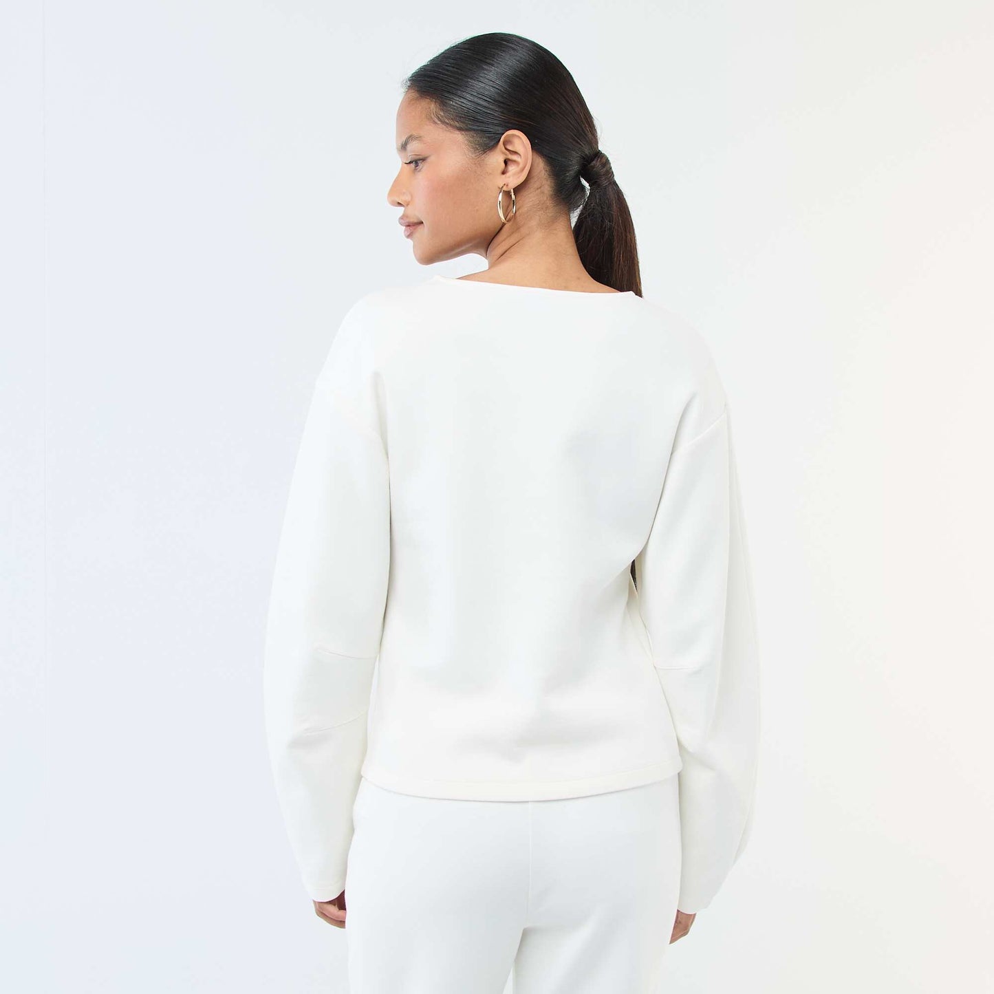 Buzo mangas abullonadas con cuello redondo BLANCO