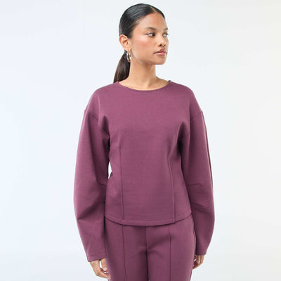 Buzo mangas abullonadas con cuello redondo PURPURA