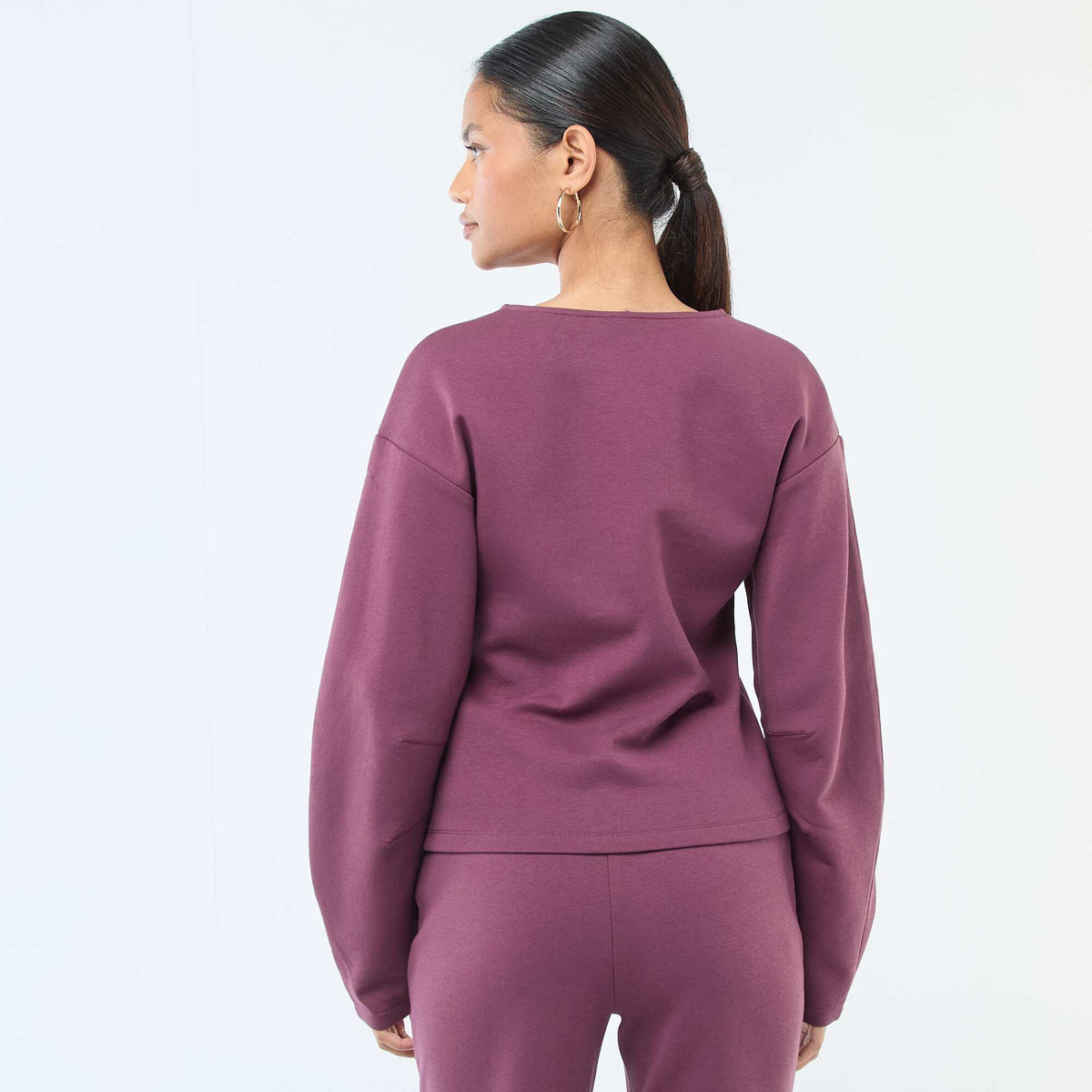 Buzo mangas abullonadas con cuello redondo PURPURA