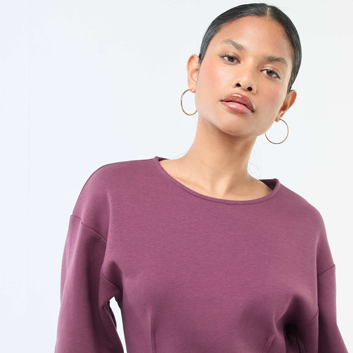 Buzo mangas abullonadas con cuello redondo PURPURA