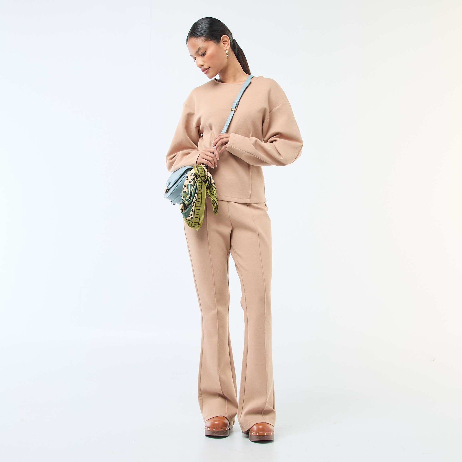 Pantalón ancho de felpa ligera BEIGE