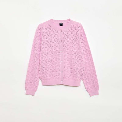 Cárdigan de fantasía en punto calado ROSA