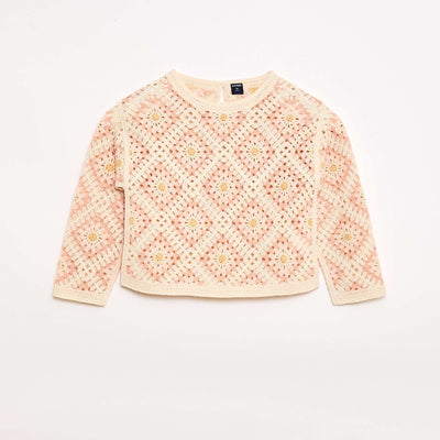 Sweater de punto calado con bordados de flores ROSA