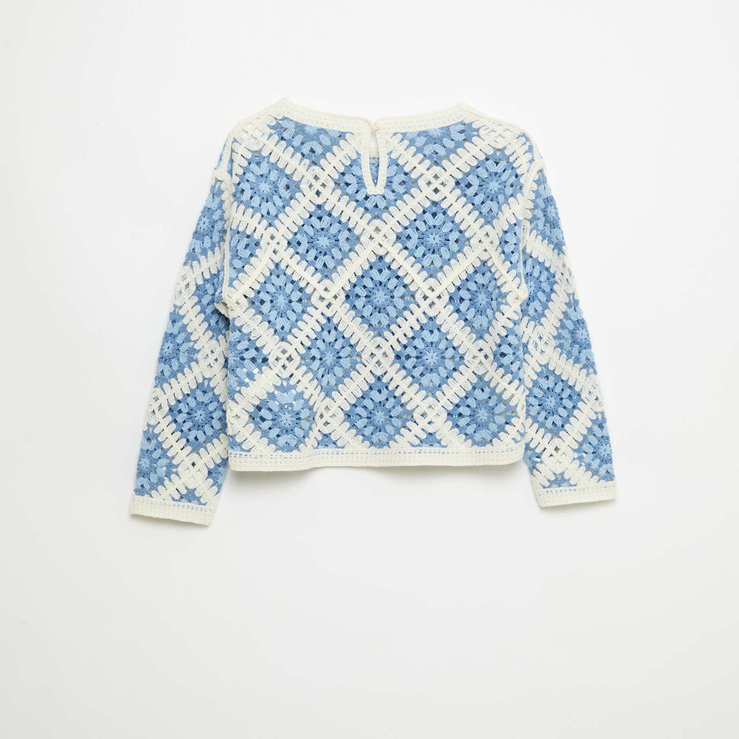 Sweater de punto calado con bordados de flores AZUL