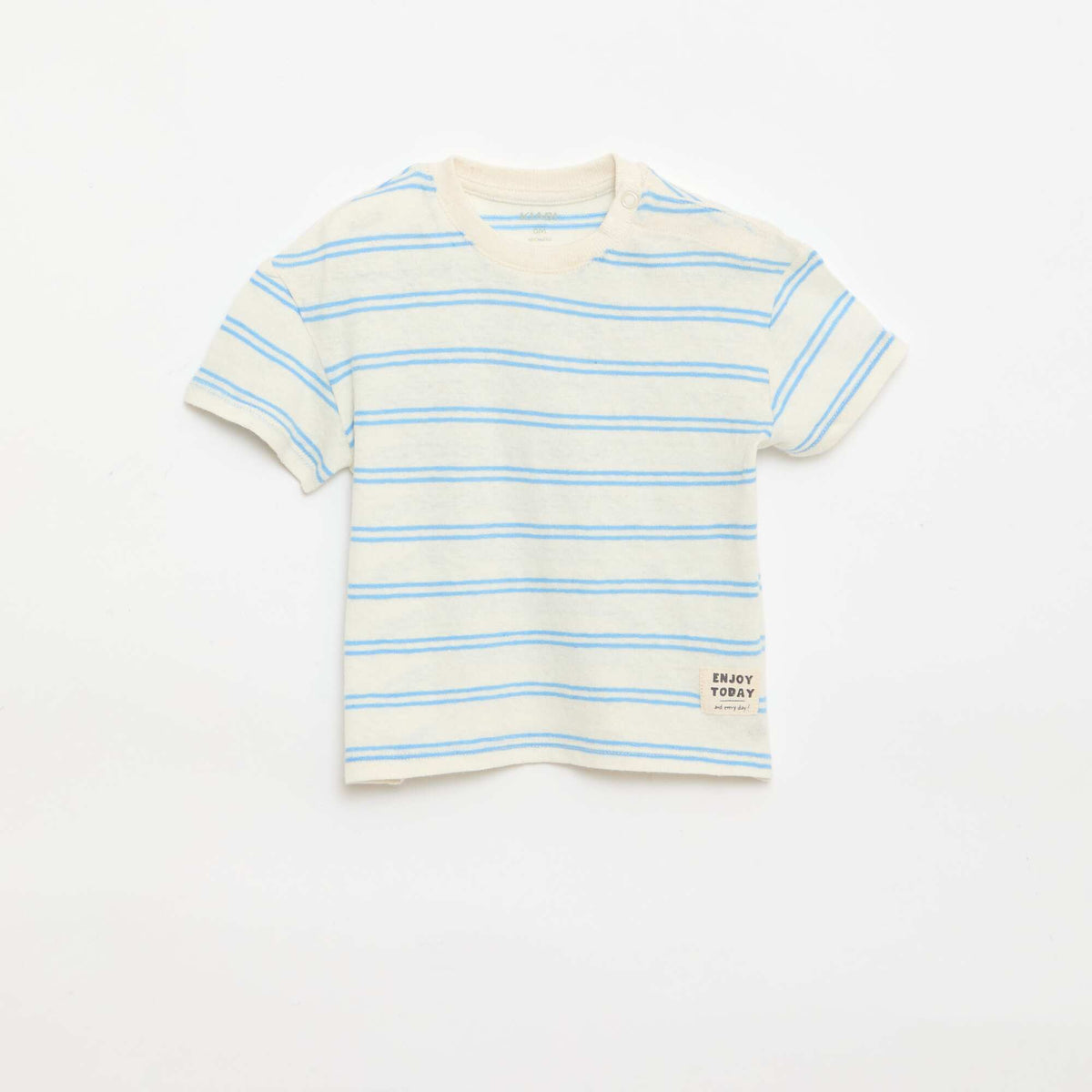 Camiseta rayada de punto de algodón y lino BLANCO