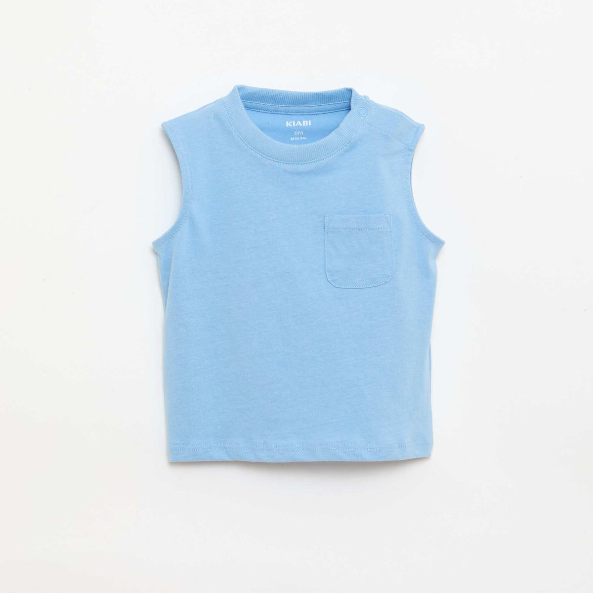 Camiseta sin mangas de punto de algodón con bolsillo en el pecho AZUL