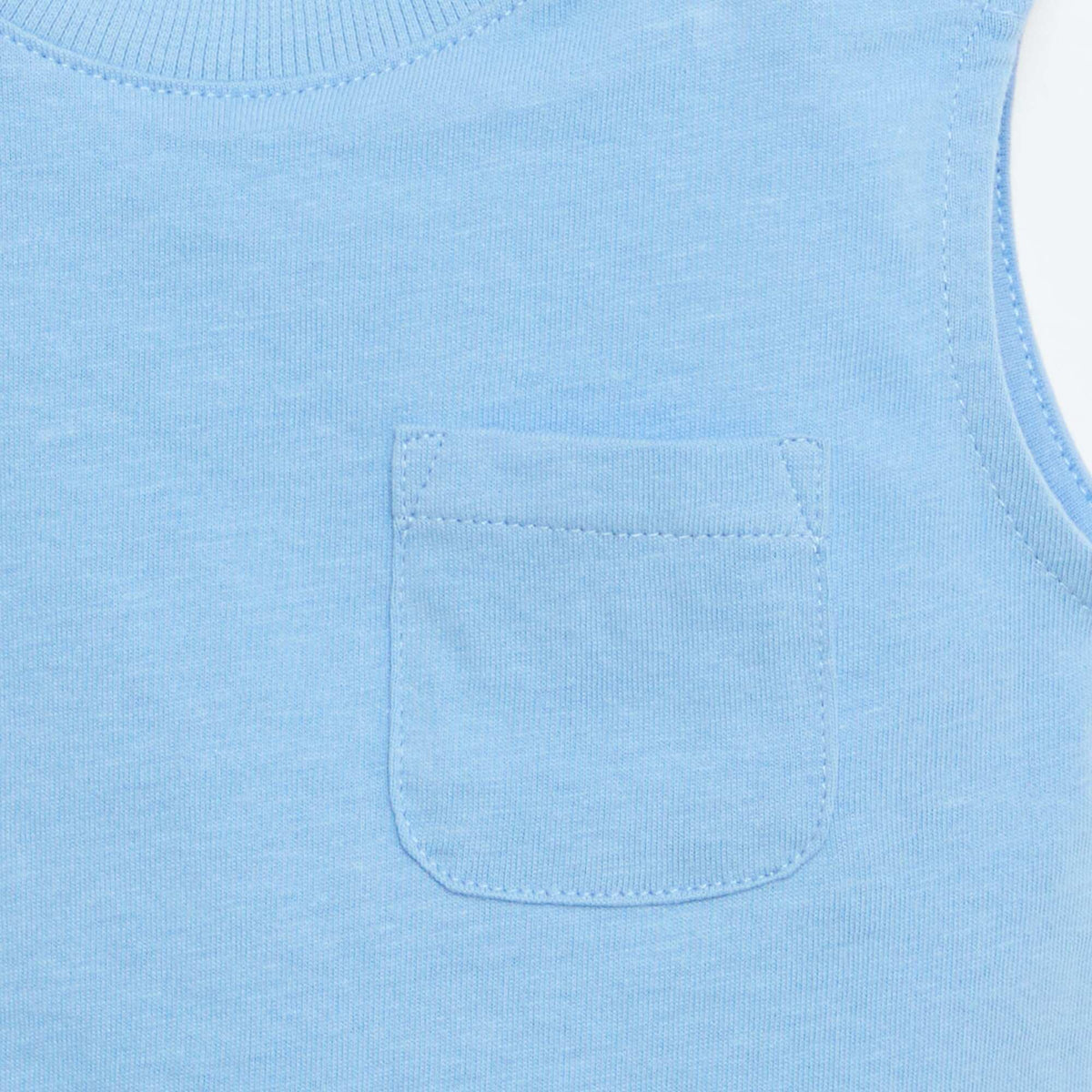 Camiseta sin mangas de punto de algodón con bolsillo en el pecho AZUL