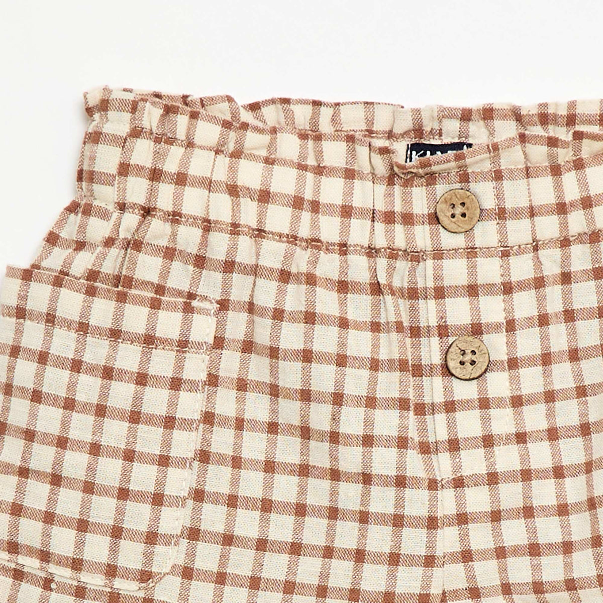 Pantalón corto de cuadros de algodón y lino MARRON