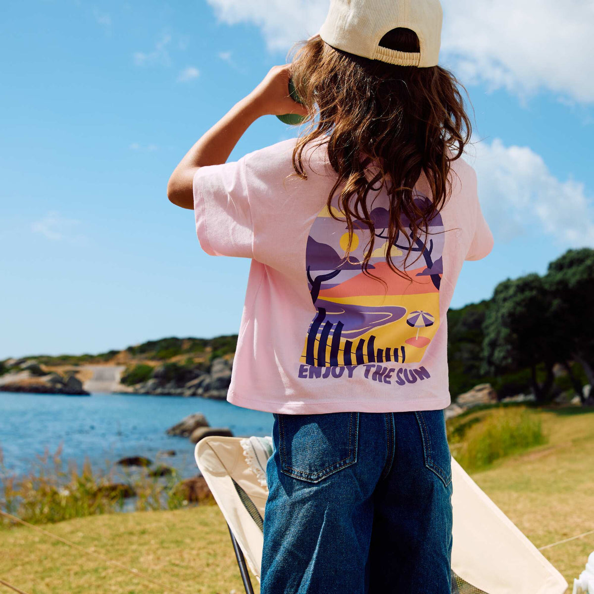 Camiseta corte holgado con estampado en espalda y pecho ROSA