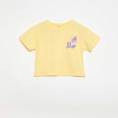 Camiseta corte holgado con estampado en espalda y pecho AMARILLO