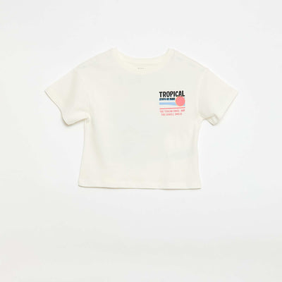 Camiseta corte holgado con estampado en espalda y pecho BLANCO