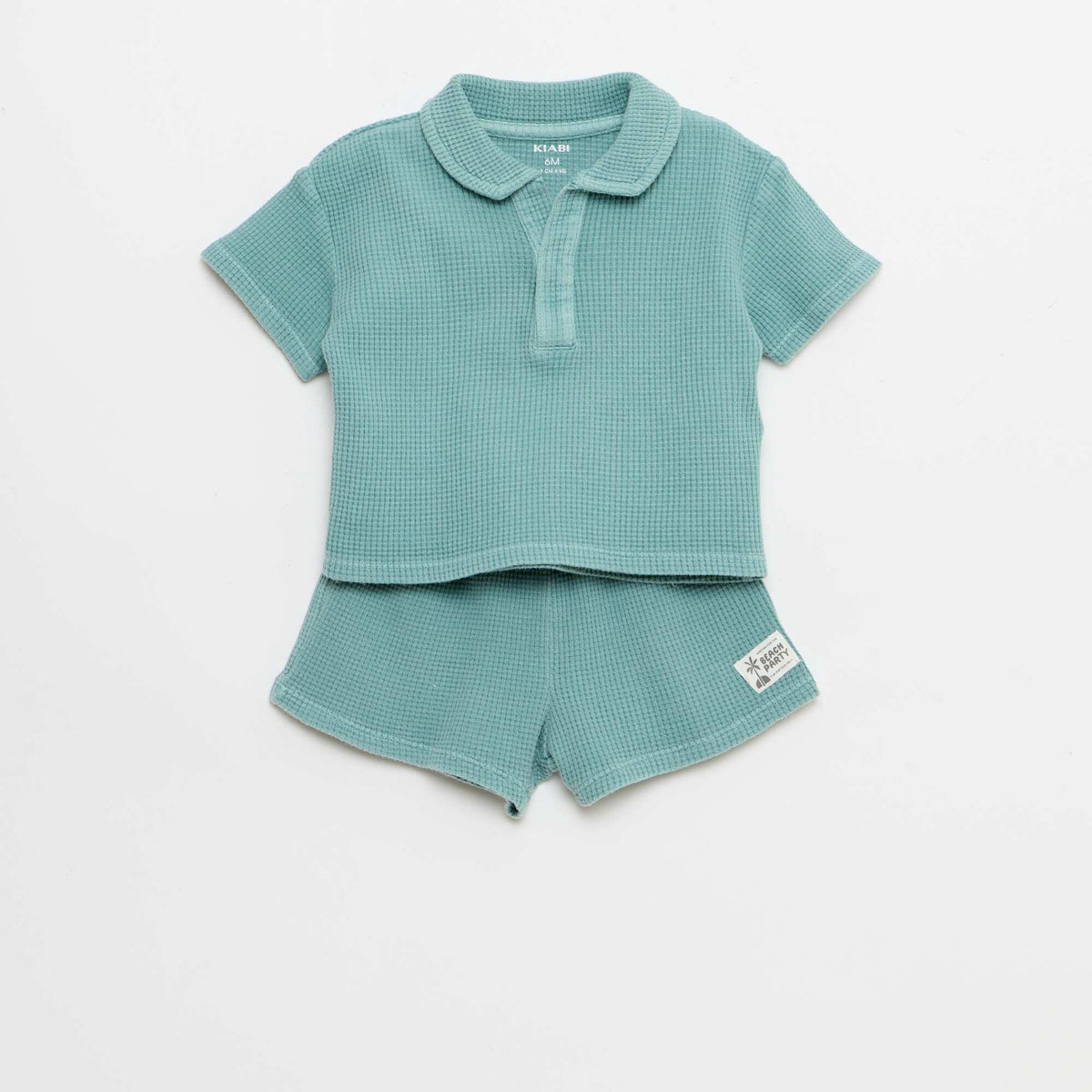 Conjunto de 2 piezas - remera + pantalón corto de punto gofrado AZUL